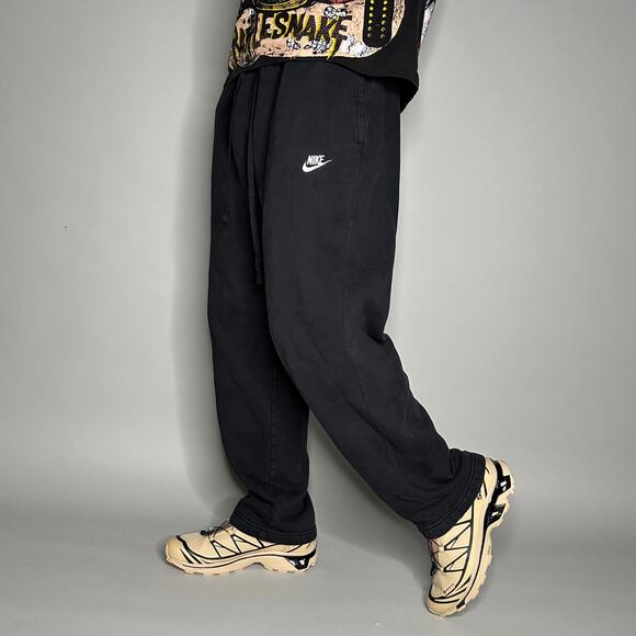 Nike Sweatpants Black Cotton White Swoosh Baggy Wide Leg